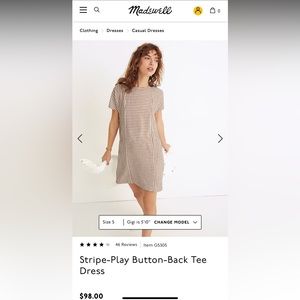 Madewell Stripe-Play Button-Back Tee Dress in Warm Nutmeg Size XS